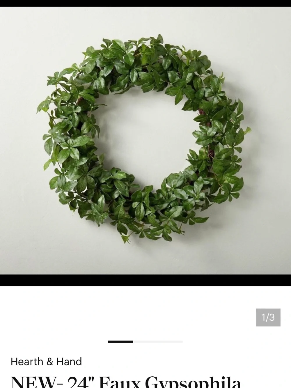 Hearth & Hand 24”  Gypsophila  Green Faux Leaf Wreath
